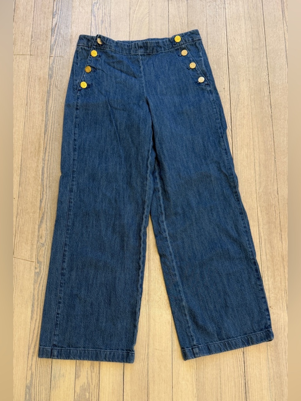 J. CREW Women’s Chambray Sailor Gold Button Wide Leg Pants Size 10